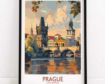 Prague Travel Poster Vintage Wall Art Print, Czech Republic Cityscape Decor, Gift for Travelers, Home or Office Decoration, Tourist Souvenir