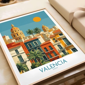 Impresión artística de pared con el horizonte de la ciudad de Valencia, España - Decoración de destinos turísticos españoles