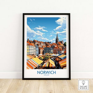 Norwich Poster Wand Kunst Druck Reiseposter Norwich Geburtstagsgeschenk Hochzeitstag Geschenk Wanddekoration Norwich Illustration Kunstwerk