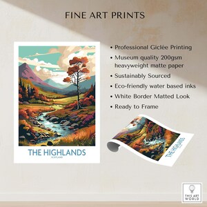 The Highlands Scotland Art Print showcasing vibrant landscapes and detailed scenery, perfect for home decor.