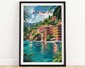 Pôster de Portofino, Itália, Impressão artística costeira, pôster de Portofino, impressão artística da Riviera Italiana, presente