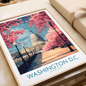 Washington DC Capington Wandkunst, Historisches Stadtdekor, Vaterländischer Druck Poster, Vintage Reisekunst, Büro & Wohngeschenk, gerahmtes Design