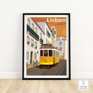 Lisbon Skyline Print, Vintage Style Poster, Portugal Wall Art, Travel Gift, European Cityscape, Home Decor, Birthday Present