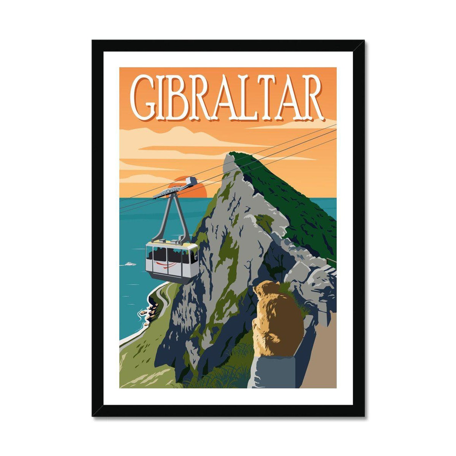 Gibraltar Print Vintage Travel Poster Rock of Gibraltar Etsy