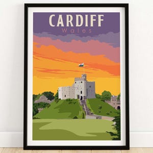 Cardiff Poster Print Wales | Walisisch Reise Poster | Cardiff Castle Wandkunst | Wohnkultur | Gerahmte Cardiff Geschenkidee | Cardiff Kunst