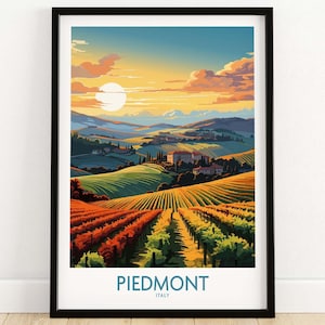 Póster de Piamonte, Italia, impresión artística de pared, impresión de viaje, póster de decoración del hogar, regalo, ilustración digital, obra de arte, regalo de cumpleaños