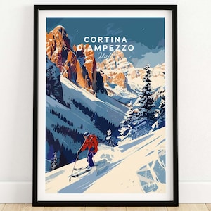 Cortina d&#39;ampezzo Ski Resort Travel Print Wall Art Cortina d&#39;ampezzo Home Décor Cortina d&#39;ampezzo Gift Art Lovers Italy Art Lover Gift Print