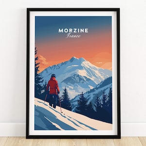 Morzine Travel Print Wandkunst Morzine Ski Resort Poster Wintersport Kunstwerk Abenteuer Wohnkultur Geschenk Kunstliebhaber Ski Kunst Poster