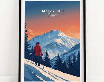 Morzine Travel Print Wall Art Morzine Ski Resort Poster Winter Sports Artwork Adventure Home Decor Gift Art Lovers Ski Art Poster