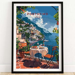 Poster di viaggio Portofino Poster di viaggio Italia Poster di Portofino Opera d'arte Poster Regalo Arredamento Italia Illustrazione di Portofino Amante dell'arte Stampa Italia