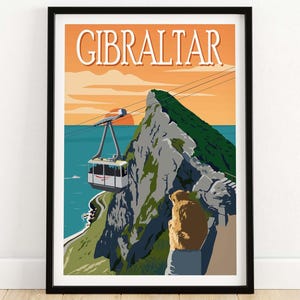 Gibraltar Print | Vintage Travel Poster | Rock of Gibraltar Wall Art | Framed & Unframed Gibraltar Gift Idea