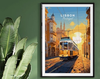 Lisbon Print with Tram | Portugal Travel Poster | Birthday present | Wedding anniversary gift | Art Print