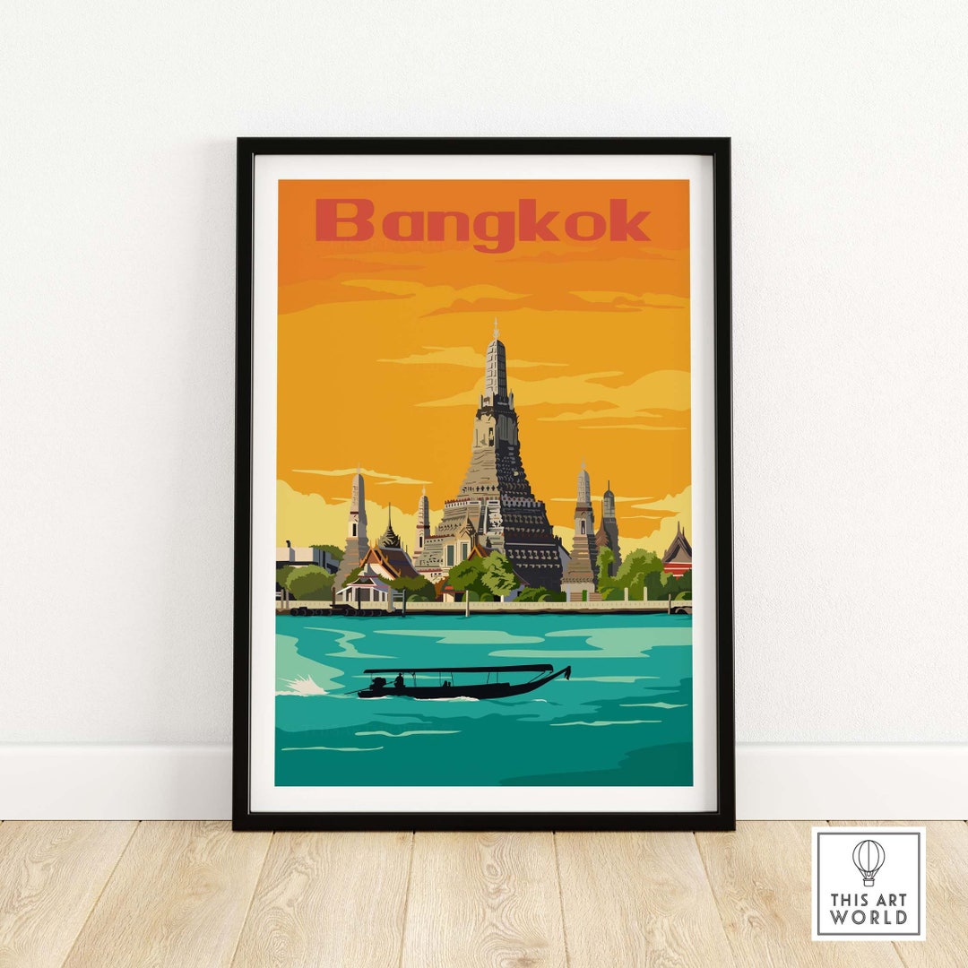 Bangkok Thailand Vintage Travel Poster Bangkok Wall Art Etsy