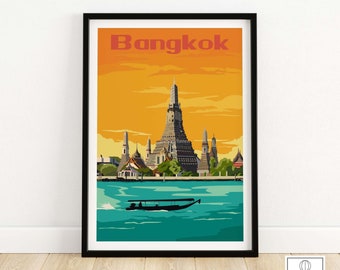 Bangkok Thailand Vintage Travel Poster | Bangkok Wall Art Print | Bangkok Gift | Framed & Unframed Artwork