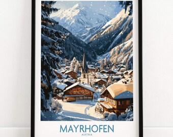 Mayrhofen Wall Art Print Austria Poster Mayrhofen Ski Resort Poster Winter Sports Artwork Adventure Home Decor Skiing Wall Art Gift Skier