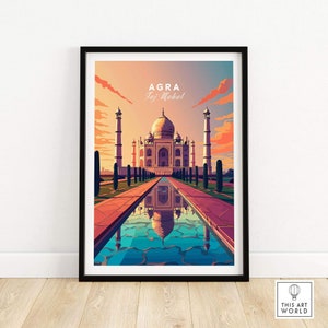 Taj Mahal Agra Wall Art Poster Print | India Travel Poster | Agra Wedding Anniversary Gift | Taj Mahal Painting
