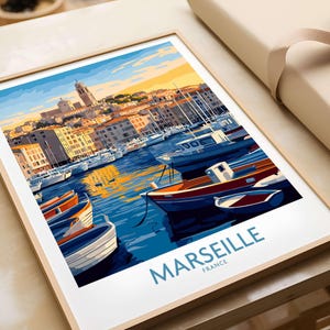 France Travel Poster - Marseille Harbour Print, European City Scene Art
