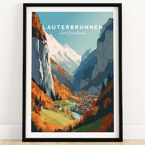Lauterbrunnen Poster Print | Switzerland Travel Poster | Birthday present | Wedding anniversary gift | Art Print