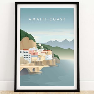 Amalfi Coast Print | Travel Poster Italy | Amalfi Coast Wall Art | Amalfi Print Italian Coast Wall Decor Art