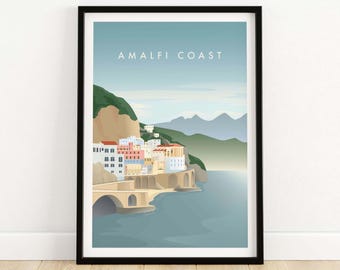 Amalfi Coast Print | Travel Poster Italy | Amalfi Coast Wall Art | Amalfi Print Italian Coast Wall Decor Art