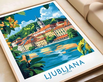 Ljubljana Slovenië kunst aan de muur print Ljubljana kunst print reizen print | Woondecoratie poster cadeau | Digitaal illustratiekunstwerk Slovenië