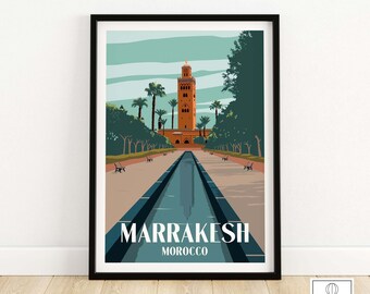 Póster de Marrakech / Arte mural de Marrakech / Regalo de Marrakech / Lámina de viaje enmarcada y sin enmarcar / Decoración marroquí para el hogar / Arte vintage