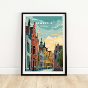 Brussels Belgium Wall Art Gift - Historic Houses Sunset Poster - Iconic European Architecture Print
