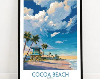 Cocoa Beach Florida Ocean Print, Coastal Wall Art, Beach House Decor, Calming Ocean Scene, Vintage Style Tropical Poster