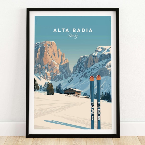 Alta Badia Ski Resort Print, Dolomites Wall Art, Italy Mountain Poster, Winter Sports Decor, Skiing Gift, High-Quality Matte Paper