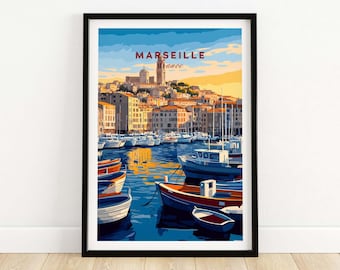 Marseille Frankreich Kunstdruck - Alter Hafen Poster, Stadtansicht Wand Dekor Frankreich Wand Kunst Liebhaber Geschenk Print Art