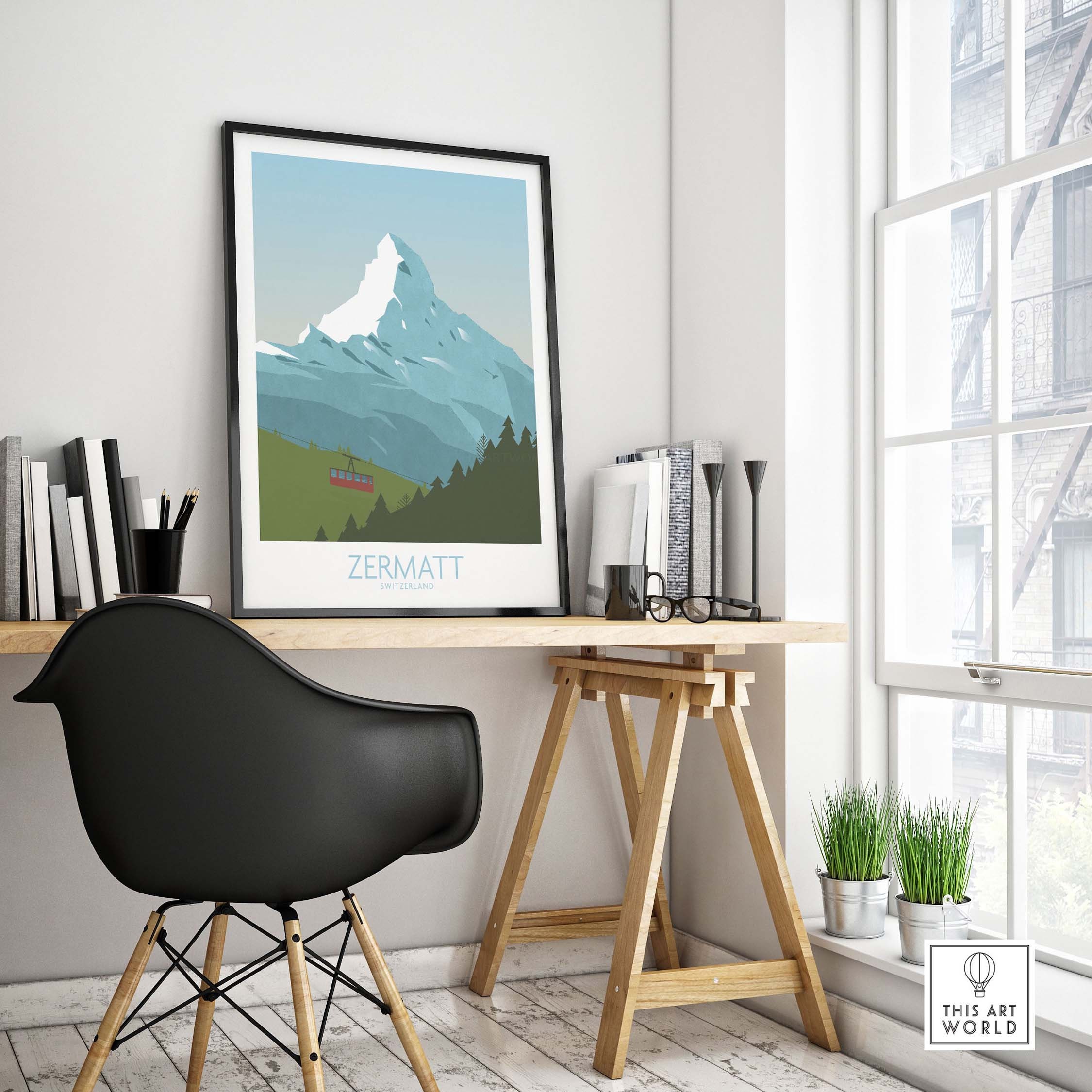 Zermatt Poster | Switzerland Print | Ski Resort Wall Art | Swiss Alps ...
