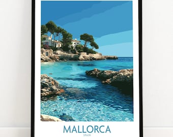 Tableau mural Crique de Majorque, Espagne, Mer turquoise, Pins parasols (Encadré ou non encadré)