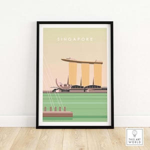 Singapore poster print muurkunst | Print Singapore skyline stad | Azië Woondecoratie | Cadeau-idee voor ingelijst en ingelijst Singapore