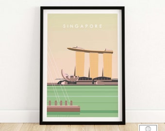 Singapore Poster Print Wall Art | Singapore Skyline City Print | Asia Home Decor | Framed & Unframed Singapore Gift Idea