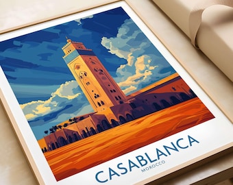 Póster de Casablanca, Marruecos, impresión de viaje de Casablanca, arte de pared, colgante de pared de Casablanca, decoración del hogar, regalo de Casablanca, amantes del arte, arte de pared de Marruecos