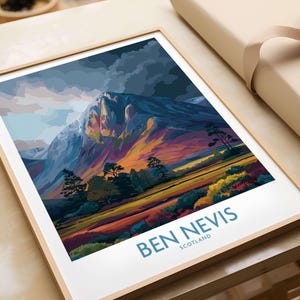 Ben Nevis Wall Art Scotland Moody Skies - Scottish Highlands Travel Poster Scotland Gift for Home Decor