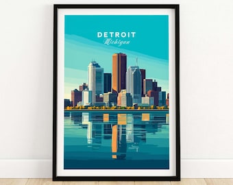 Detroit Wall Art Poster Detroit Art Print Michigan Living Room Wall Decor Artwork Gift Framed Print or Unframed Poster Detroit Illustration