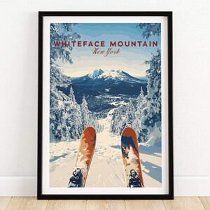 Whiteface Ski Art Print, New York Ski Lodge, wintersportdecor, bergmuur hangen, skicadeau, kunstwerk chaletkamer
