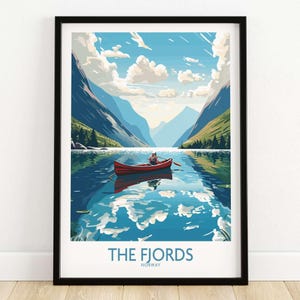 Fjords Norway Wall Art Travel Print | Home Décor Poster Gift | Digital Illustration Artwork