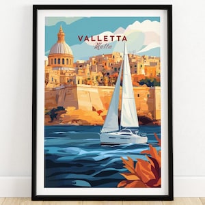 Wall Art Print Valletta Travel Poster Malta Wall Art Digital Illustration Home Decor Gift for Art Lovers