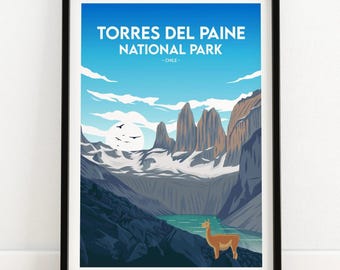 Torres del Paine Chile Print | National Park Poster | Patagonia Wall Art Print | Chilean Home Decor | Travel Poster | Gift Idea