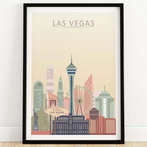 Póster del horizonte de Las Vegas / Impresión de Las Vegas / Póster de arte mural / Impresión de la ciudad de Las Vegas / Decoración de pared con paisaje urbano de Las Vegas / Idea de regalo de Las Vegas