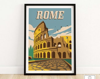 Rome Print | Italy Retro Travel Poster | Roma Wall Art | Rome Poster | Italian Wall Decor | Home Decor | Italy Travel Art Gift Rome Artwork