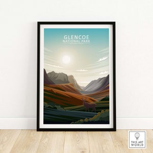 Glencoe Poster |  National Park Print | UK Scotland Travel Poster | Scottish Countryside Framed & Unframed Wall Art | Home Decor Gift Idea