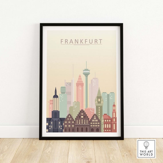 Frankfurt Skyline Poster 3D Wanddeko Poster Frankfurt am Main Deutschland  Wand Dekor Frankfurt Geschenk Digitale Pastell Zeichnung