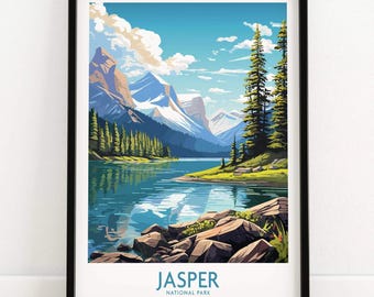 Jasper National Park Print Art Print Travel Print | Home Décor Poster Gift | Digital Illustration Artwork | Birthday Present
