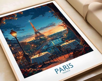 Paris Travel Poster, Eiffel Tower Print, Romantic Paris Gift, Vintage City Art, French Wall Decor, Home Office Decoration