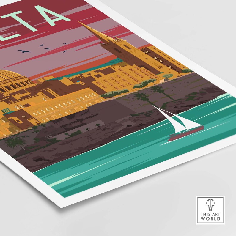 Malta Print Vintage Travel Poster Valletta Malta Wall Art Etsy