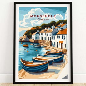 Mousehole Travel Print Cornwall Illustration Art Lover Mousehole Travel Poster Wall Art