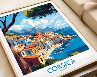 Impresión de arte mural de Córcega, impresión de viaje de Córcega, arte de pared de Francia, colgante de pared, decoración del hogar, regalo para amantes del arte de Córcega, regalo de cumpleaños de Córcega